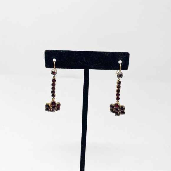 696 Vintage Bohemian Rose-Cut Garnet red Dangle Drop Earrings Modified pierced - Picture 1 of 7